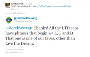 Full Sail Brewery Twitter Update